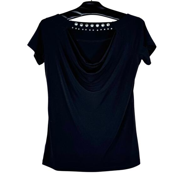 Michael Kors Black Short Sleeve Top Draped Back Studded Strap 6 - Picture 3 of 11